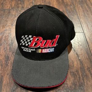 BUDWEISER - NASCAR Official Beer Sponsor Vtg 90s Black  BUD Dad Skate Hat Cap